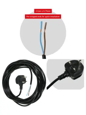 8.4m Black Power Cord with UK Plug for B&Q Lawn Mower & Strimmer