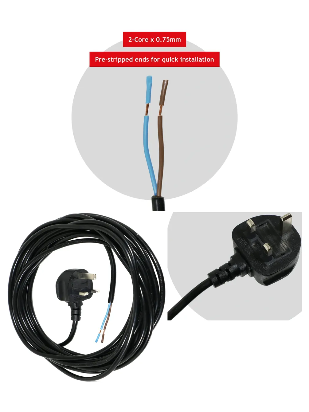 8.4m Black UK Plug Extension Cord for Cooling Fan – Mains Power Lead