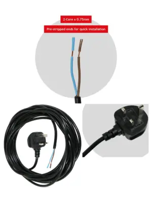 8.4m Black UK Plug Mains Power Cable for Food Processors