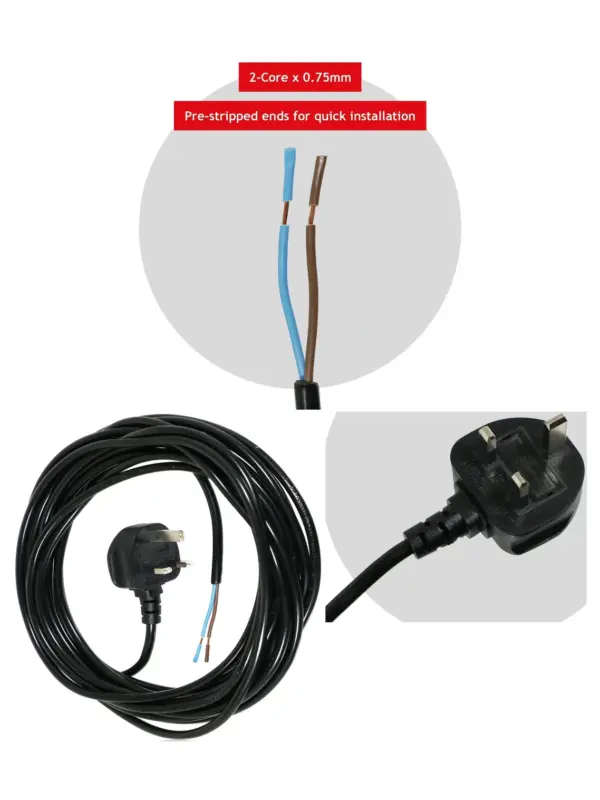 8.4m Black UK Plug Mains Power Cable for Sanders