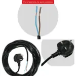 8.4m Black UK Plug Power Cable for Ryobi Lawn Mower & Garden Strimmer