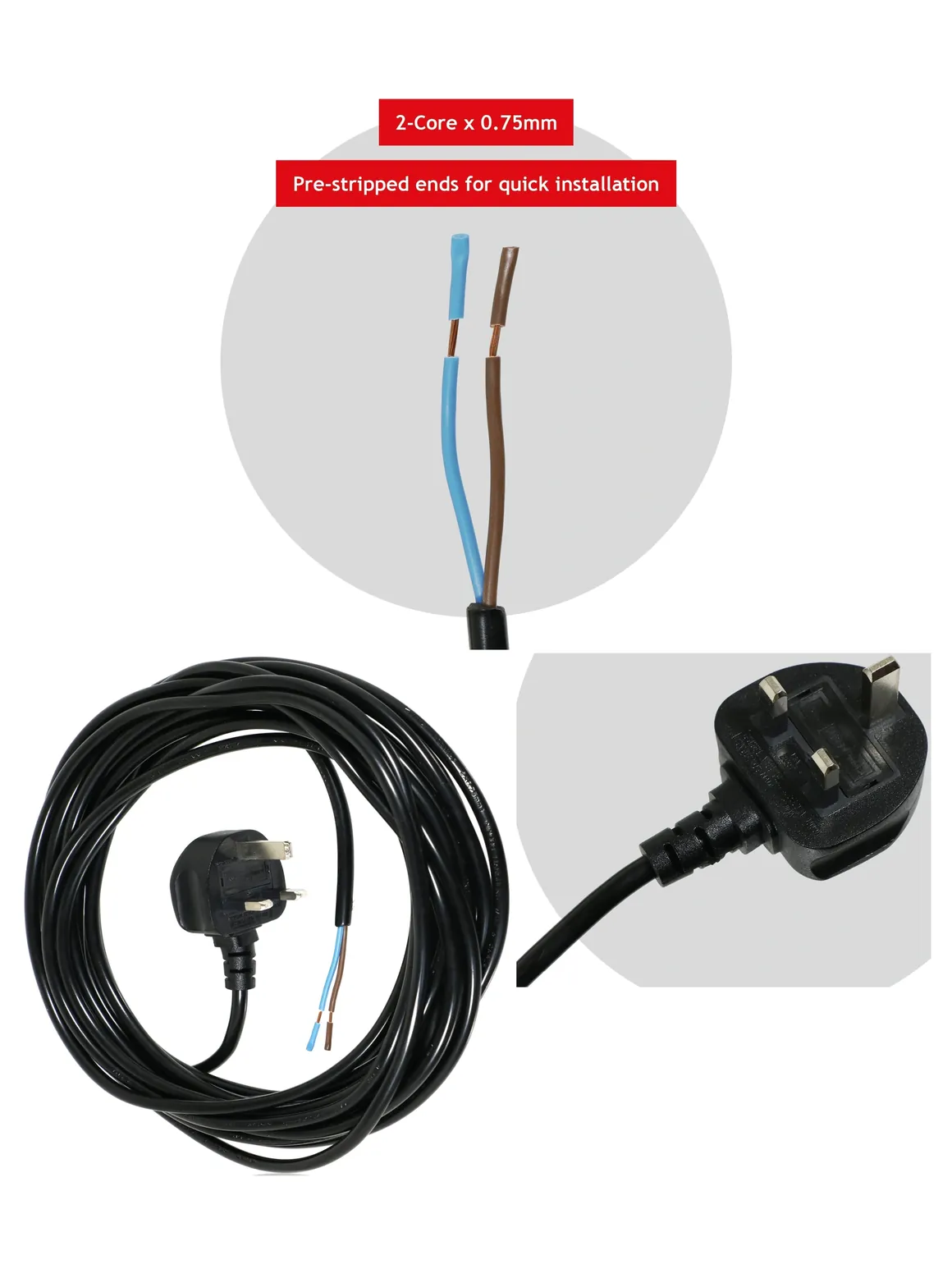 8.4m Black UK Plug Power Cable for Ryobi Lawn Mower & Garden Strimmer