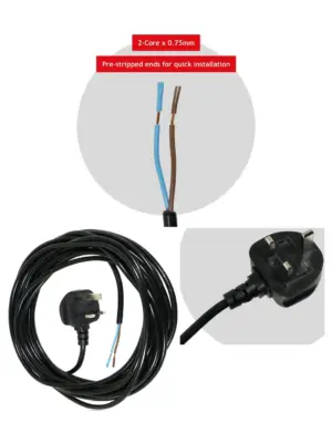 8.4m Black UK Plug Power Lead for Xceed Lawn Mower & Garden Strimmer