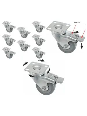 8‑Pack 50mm Heavy‑Duty Swivel Caster Wheels with Brake for Furniture