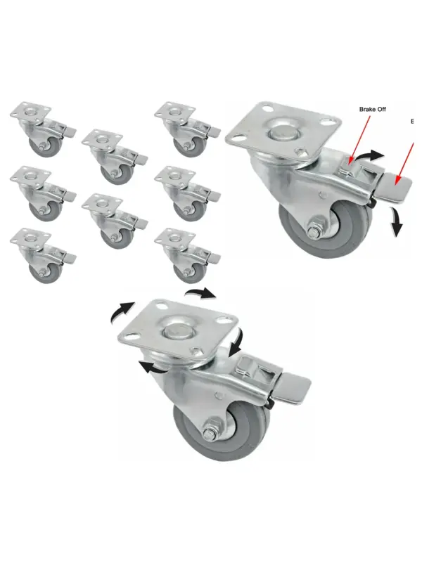 8‑Pack 50mm Heavy‑Duty Swivel Caster Wheels with Brake for Furniture