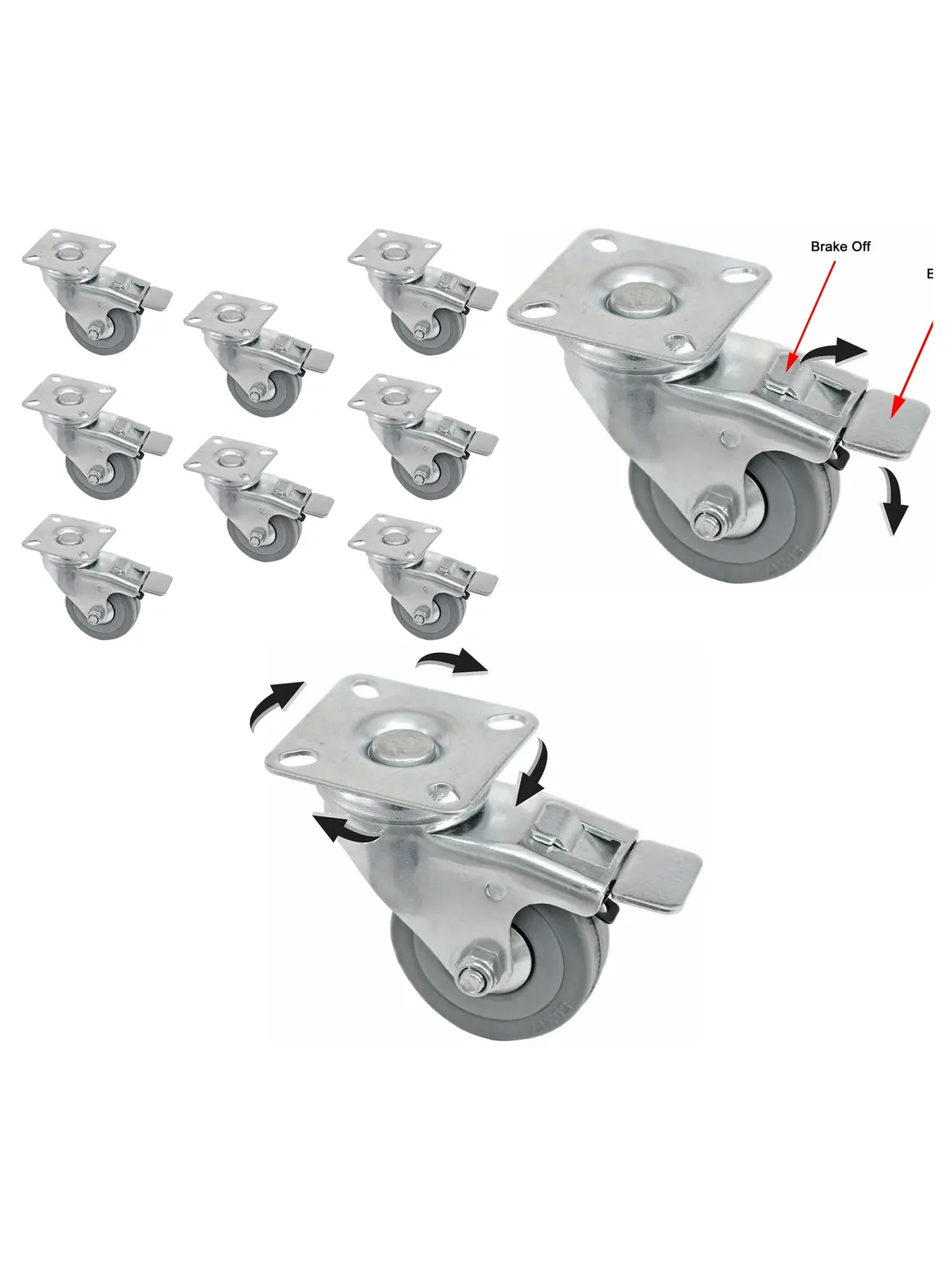 8‑Pack 50mm Heavy‑Duty Swivel Caster Wheels with Brake for Furniture