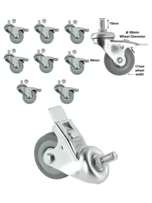8 Pack 50mm M10 Swivel Brake Caster Wheels, Non‑Marking, Bolts