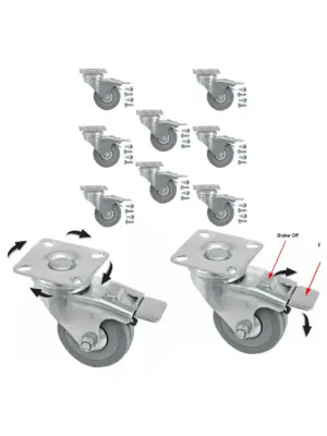 8-Pack 50mm Swivel Brake Caster Wheels for Furniture with Screws