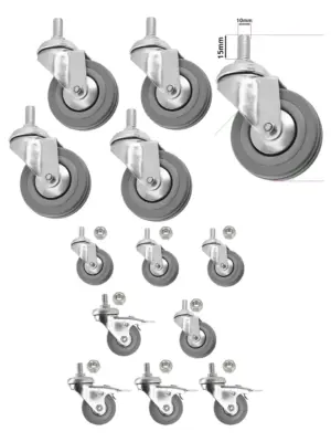 8‑Pack 50mm Swivel Brake Caster Wheels with M10 Threaded Nuts