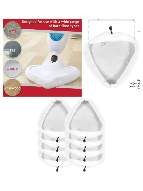 8‑Pack Microfiber Steam Mop Pads – Fits Pifco 6in1, 10in1 & 12in1