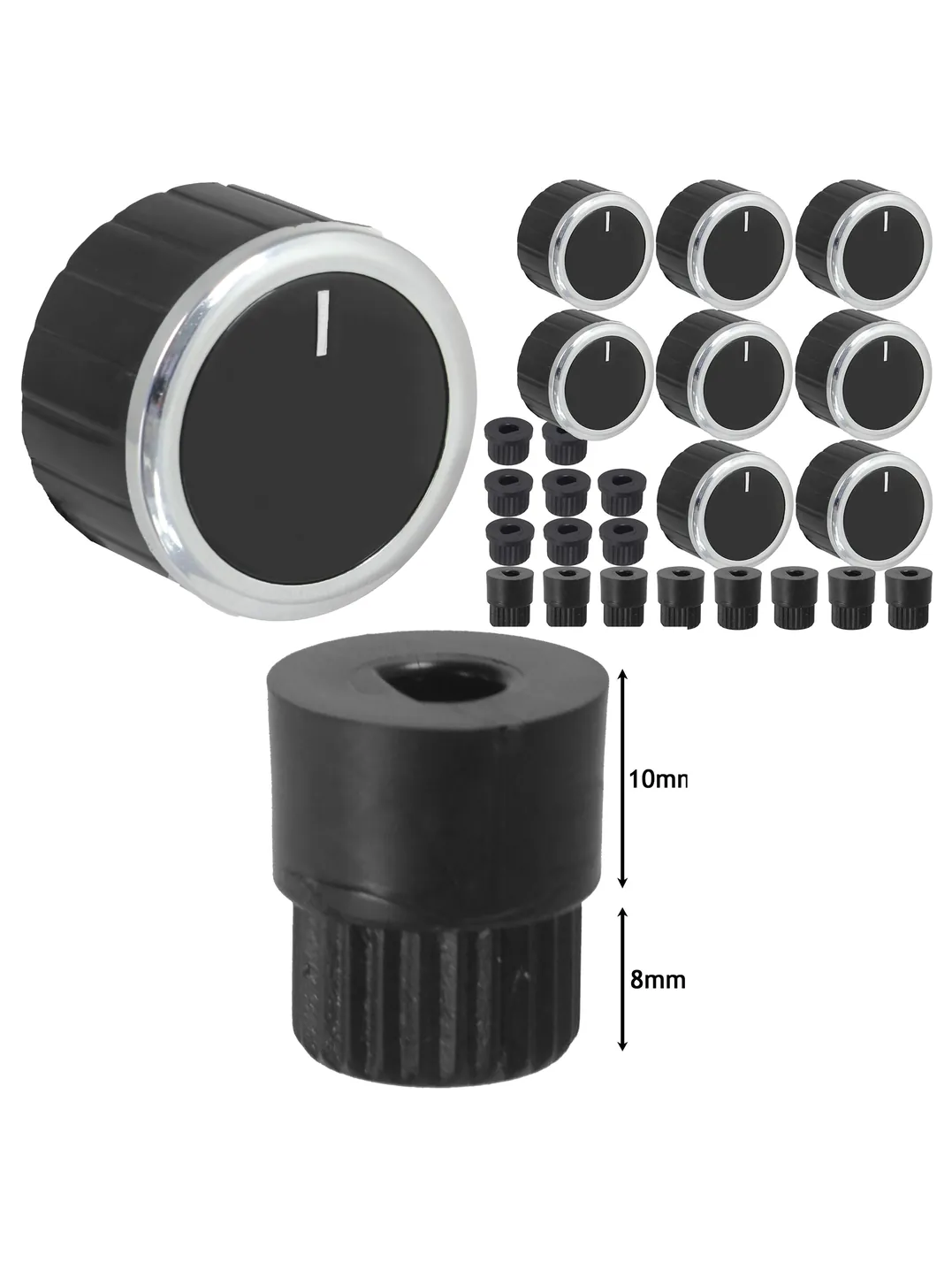 8-Piece Black Universal Oven & Hob Switch Knob Set with Adaptors