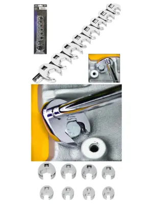 8 Piece Metric Crow's Foot Wrench Set 3/8 Drive 10-22mm