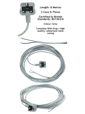8m Grey Power Cable for Zanussi Vacuum Cleaner – Replacement