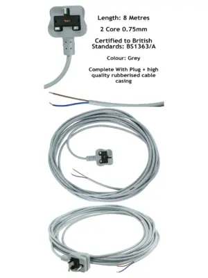 8m Grey Replacement Power Cable for SEBO Vacuum Cleaner