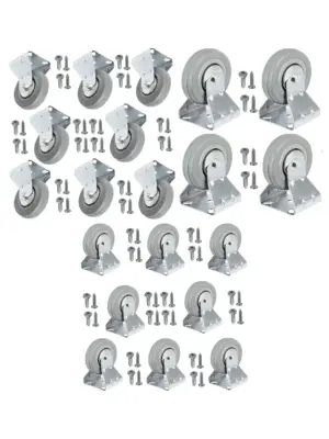 8pcs 100mm Rubber Caster Wheels – Fixed Metal Plate 80kg Load + Screws
