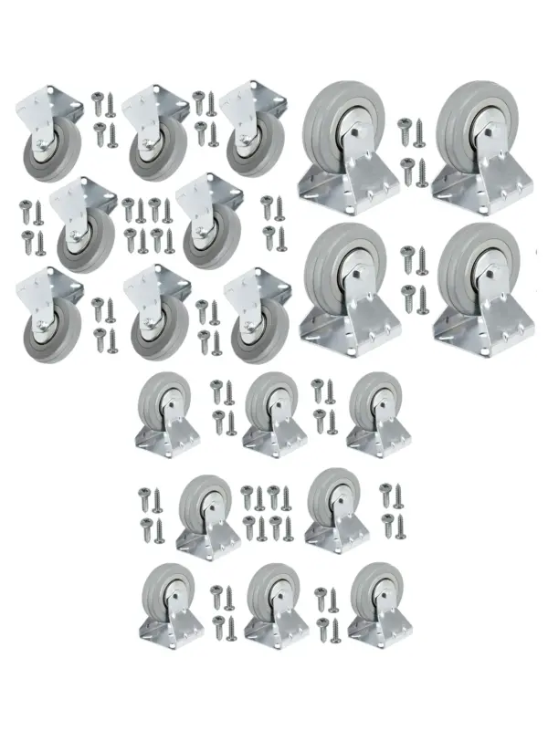 8pcs 100mm Rubber Caster Wheels – Fixed Metal Plate 80kg Load + Screws