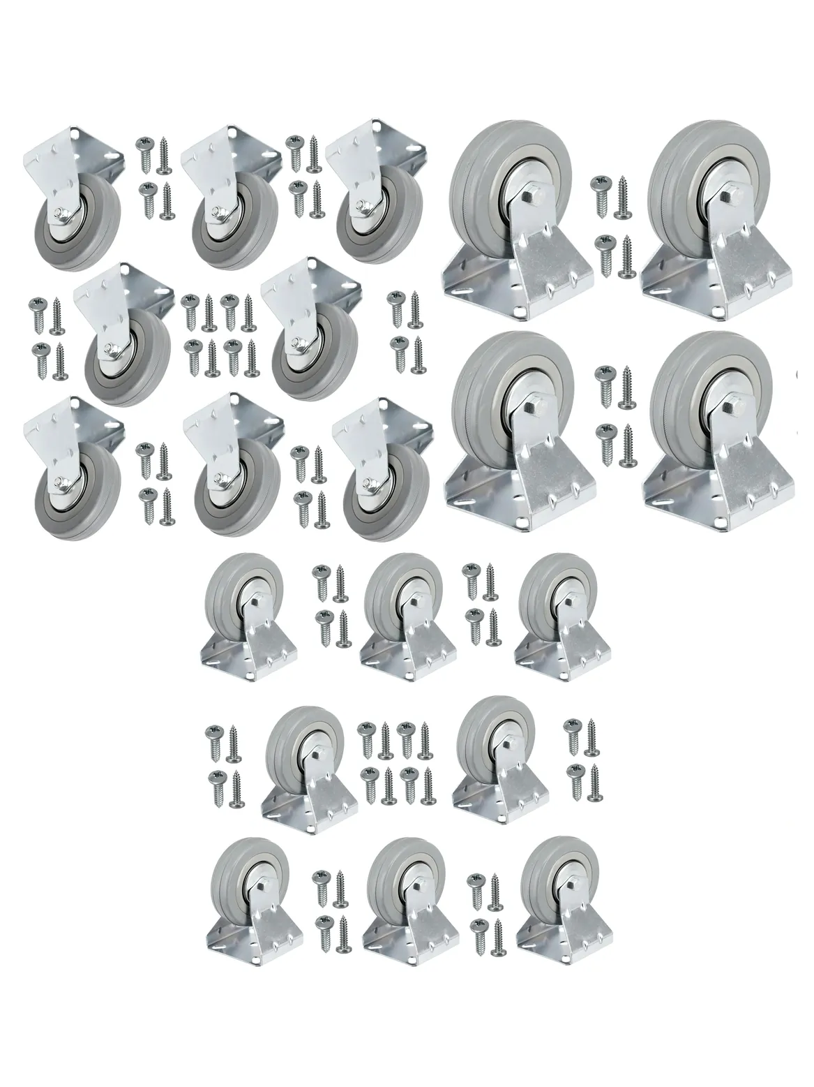 8pcs 100mm Rubber Caster Wheels – Fixed Metal Plate 80kg Load + Screws