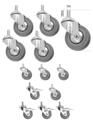 8pcs 50mm M10 Threaded Swivel Caster Wheels Braked and Non Braked
