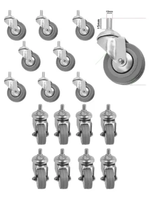 8pcs 50mm M10 Threaded Swivel Non‑Marking Caster Wheels for Trolleys