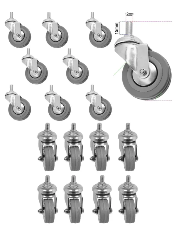 8pcs 50mm M10 Threaded Swivel Non‑Marking Caster Wheels for Trolleys
