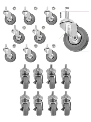 8pcs 50mm Swivel Caster Wheels with M10 Thread and Non‑Marking Nuts