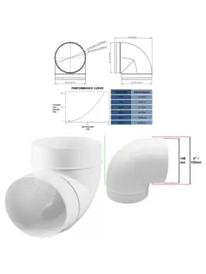 90° AC Duct Elbow Male Connector – 150mm (6mm) Vent Pipe for HVAC