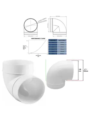 90° Kitchen Hood Duct Elbow Pipe - 150mm Male Vent Connector