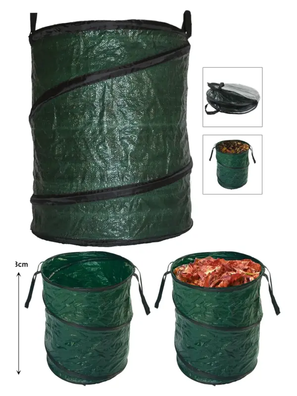 90L Pop-Up Garden Waste Bag with Handles Reusable Large Trash Sack