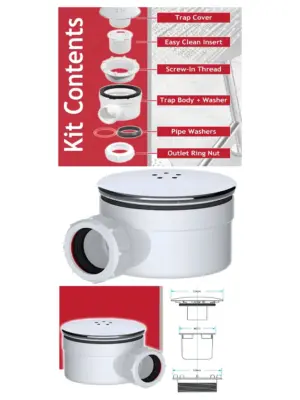 90mm Tray Plug Hole Shower Drain Trap – Chrome Dome Base Kit
