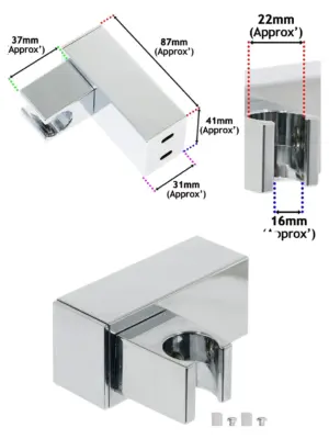 Adjustable Chrome Wall Mount for Aqualisa Shower Handset – Square