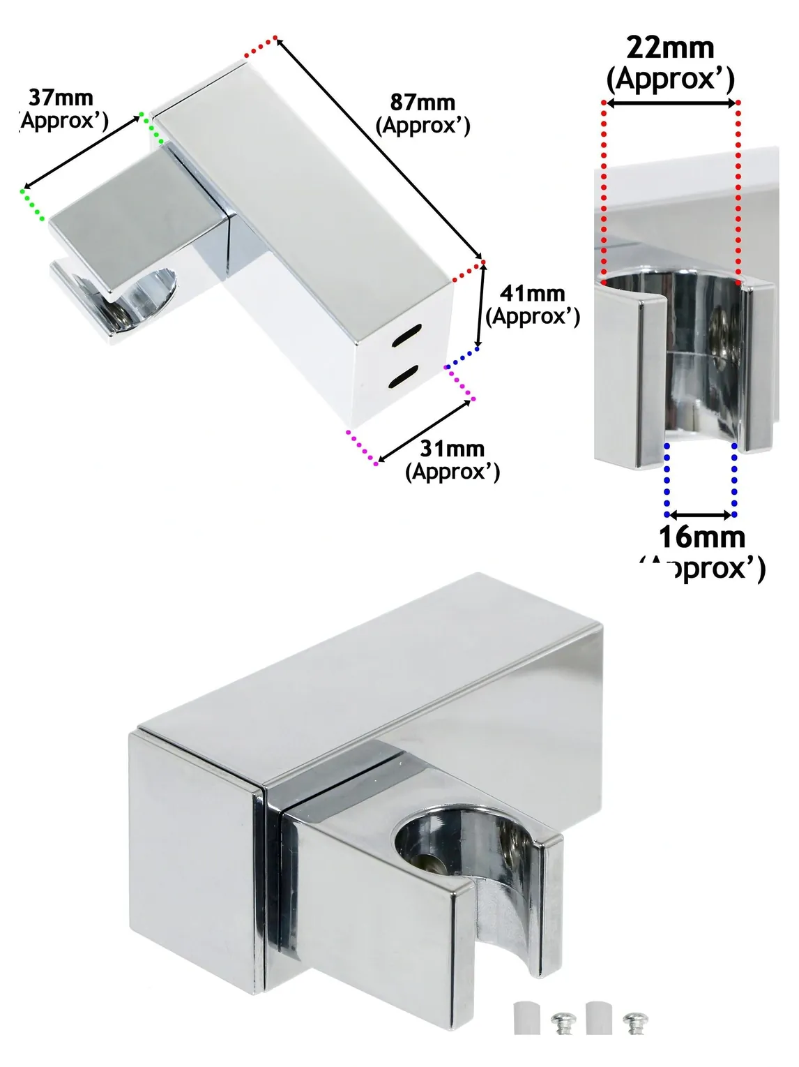 Adjustable Chrome Wall Mount for Aqualisa Shower Handset – Square