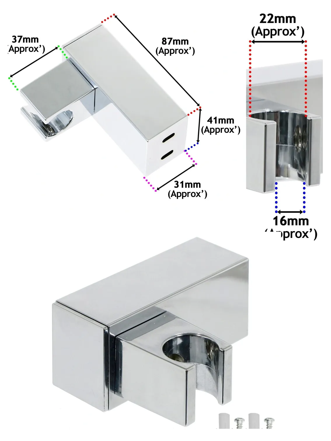 Adjustable Chrome Wall Mount for Mira Square‑Angle Shower Handset