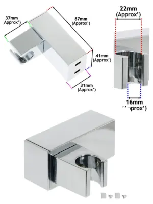 Adjustable Chrome Wall Mount for Shower Head – Square Handheld Bracket