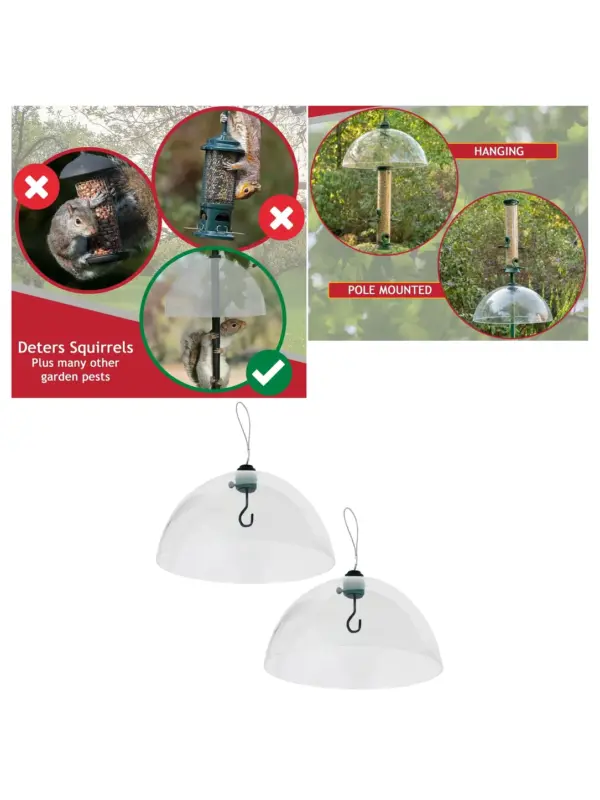 Adjustable Dome Squirrel Baffle for Bird Feeders – 2 Hanging Guards