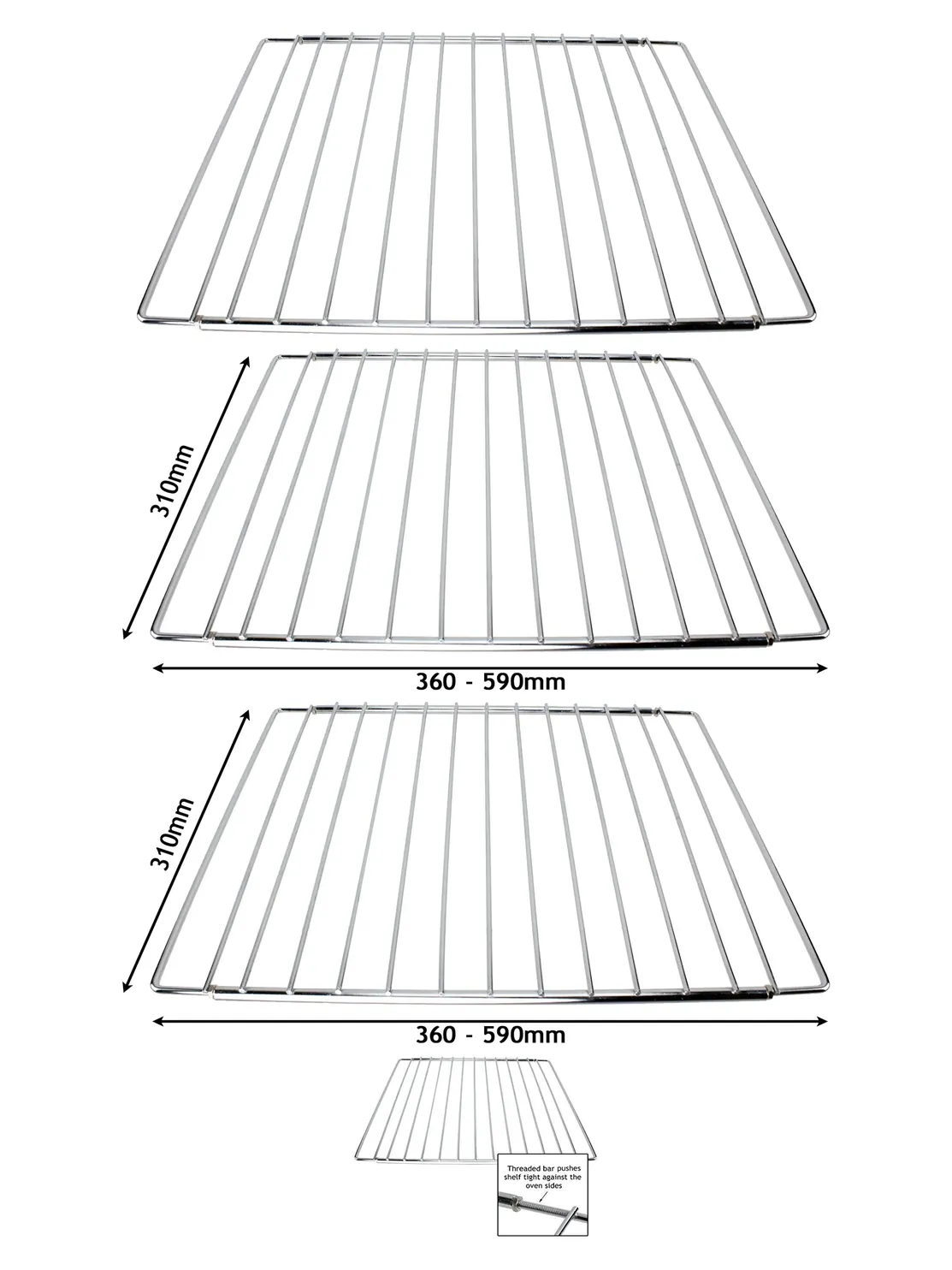 Adjustable Extendable CDA Oven Shelf – 310×360‑590 mm, 2‑Pack
