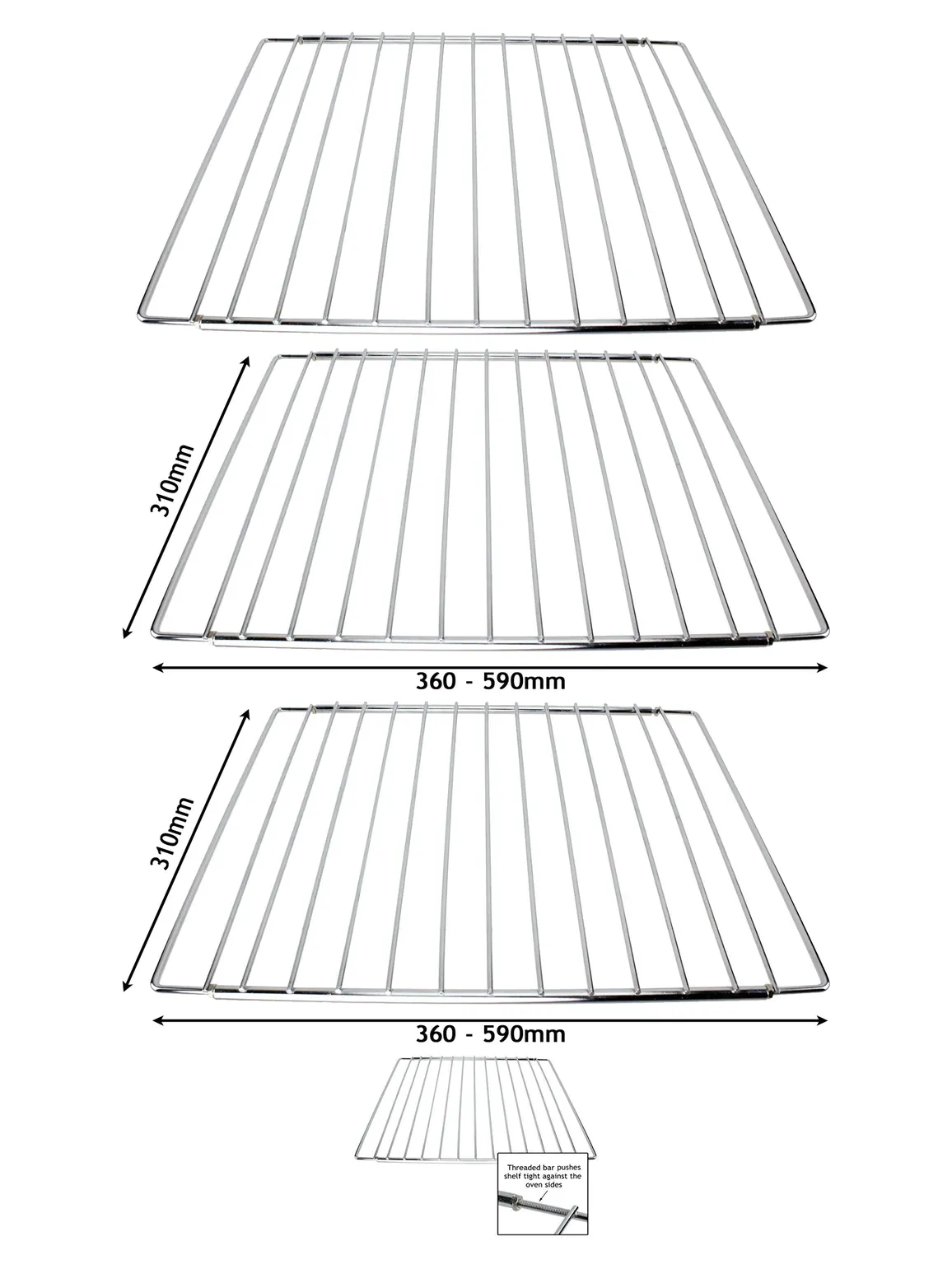 Adjustable Extendable Oven Shelf for Amica Cookers 310‑590mm 2 Pack