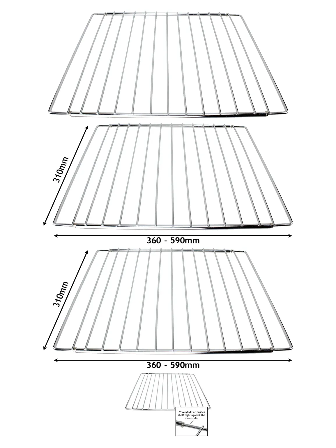 Adjustable Extendable Oven Shelf for De'Longhi (310‑590mm) – 2 Pack