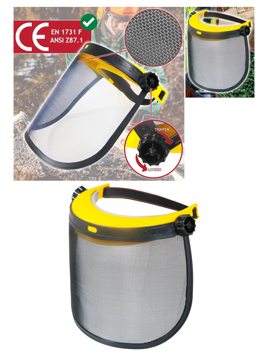 Adjustable Full‑Face Chainsaw Safety Shield with Metal Mesh Visor