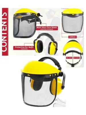 Adjustable Mesh Face Shield with Ear Muffs & Safety Goggles – PPE Kit