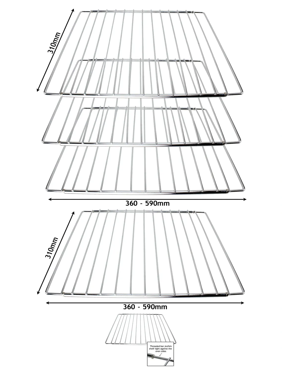 Adjustable Neff Oven Shelf Set – Extendable 310‑590mm Rack, 3 Pack