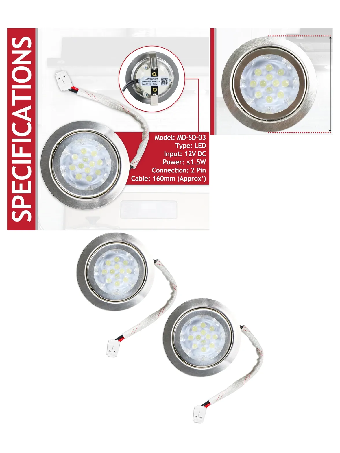 AEG 70mm Cooker Hood LED Vent Lamp – 1.5W 12V DC, Pack of 2