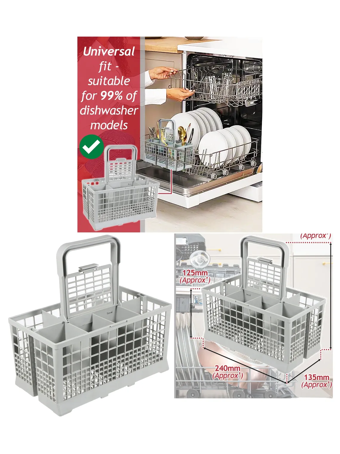 AEG Dishwasher Cutlery Basket Caddy with Removable Handle - 240mm