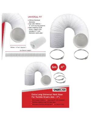AEG Tumble Dryer 6m 100mm Vent Hose Kit with Screw Clips