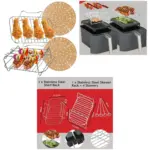 Air Fryer Double-Layer Rack & Grill Shelf with 2 Silicone Liners