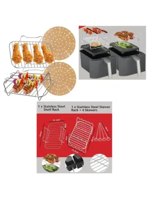 Air Fryer Double-Layer Rack & Grill Shelf with 2 Silicone Liners