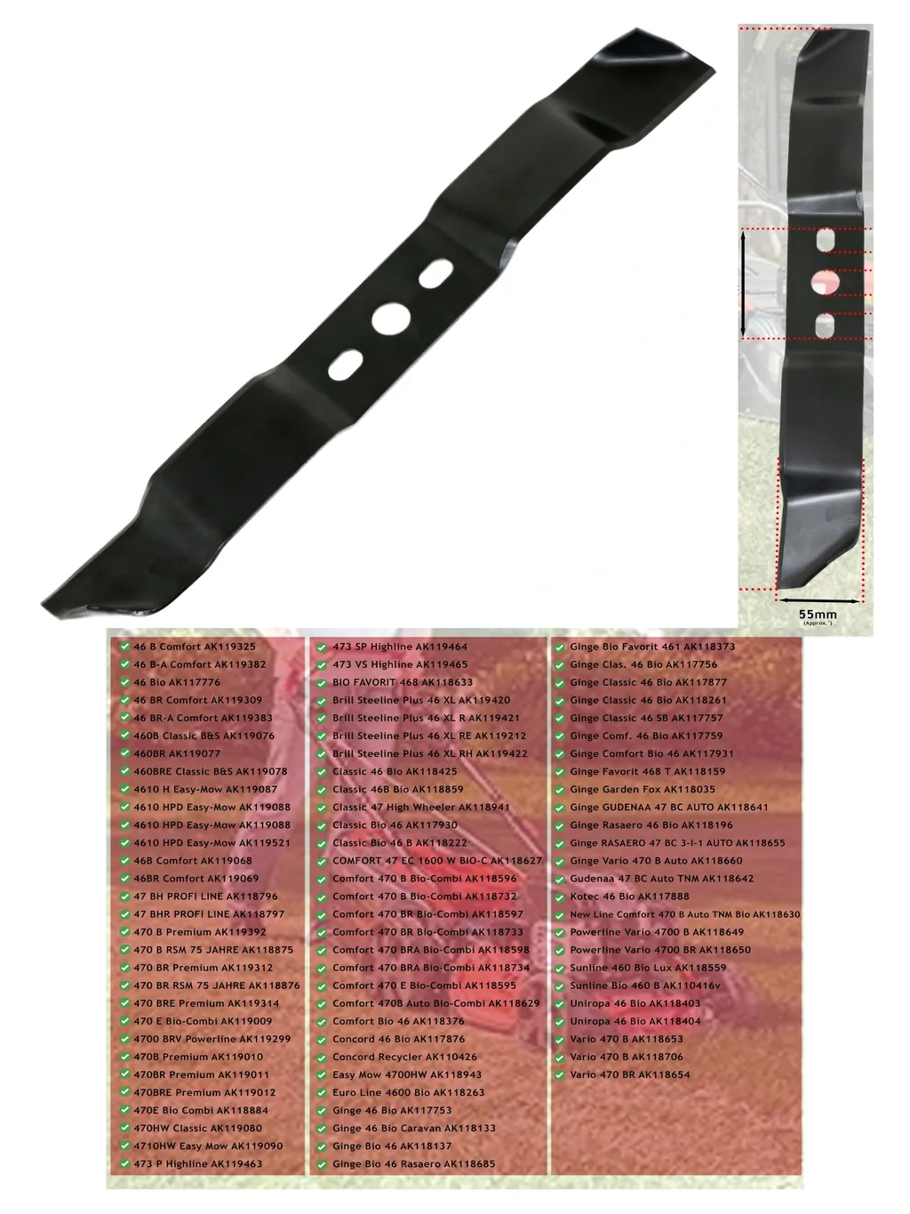 Alko 46 Comfort Vario Bio‑Combi Lawn Mower Blade – Part 440125