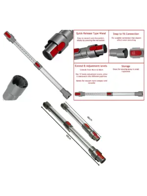 Aluminum Grey Telescopic Extension Wand for Dyson V8 & V10 Vacuums