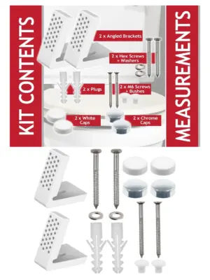Angled Toilet Bracket Kit with White & Chrome Caps for WC & Bidet