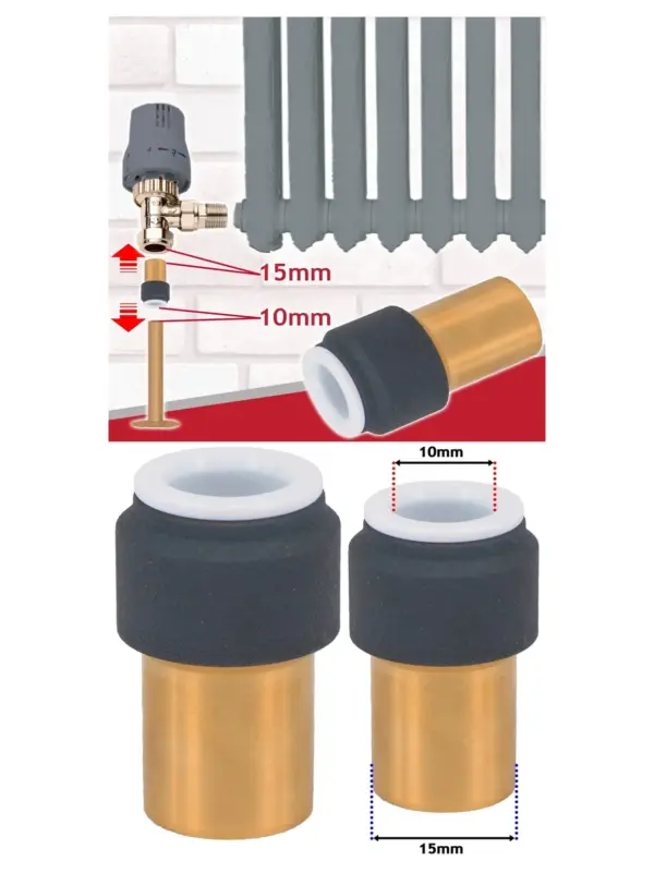 Anthracite 15mm to 10mm Push-Fit Radiator Valve - Compression Stem