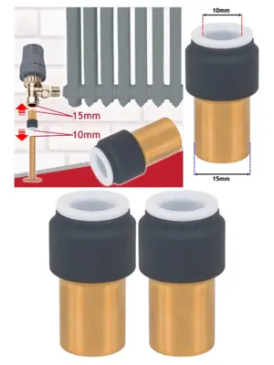 Anthracite 15mm x 10mm Push‑Fit Radiator Valve Set Reducing